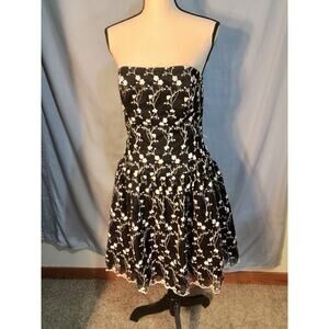 Jessica McClintock Black dress with white floral embroidery